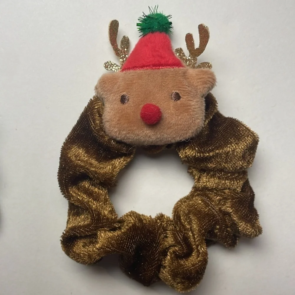 Christmas Tree and Reindeer Festive Holiday Scrunchies Set of 2